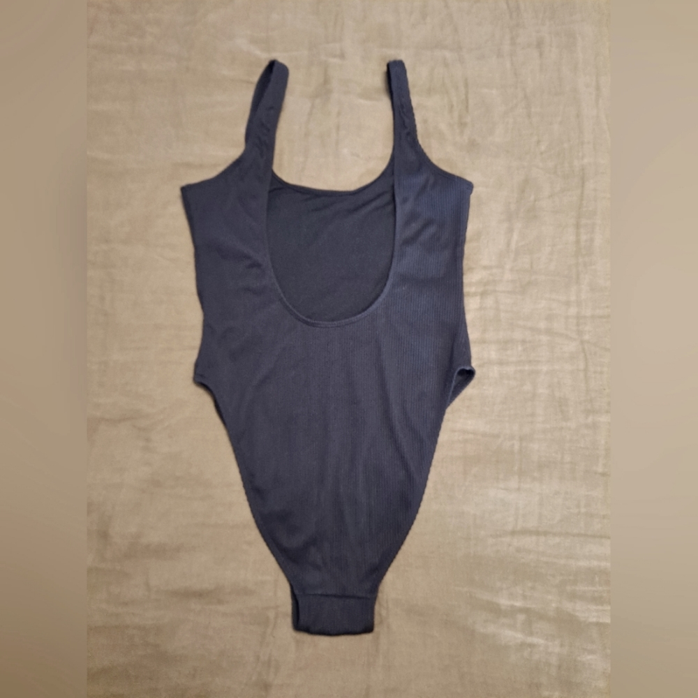 Black Ribbed One Piece Bathing Suit - Picture 2 of 5